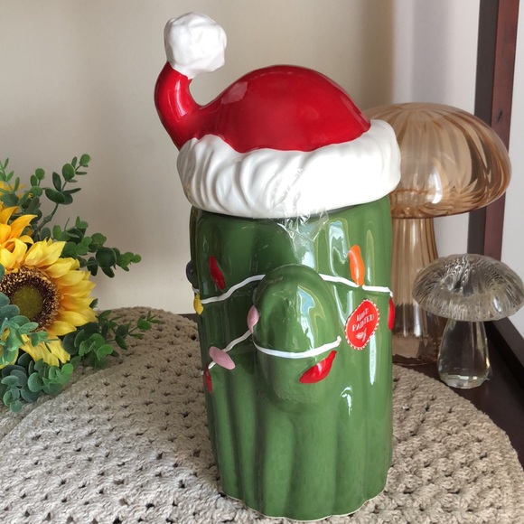 Peppermint & Pine Christmas Cactus Canister with Santa Hat Lid